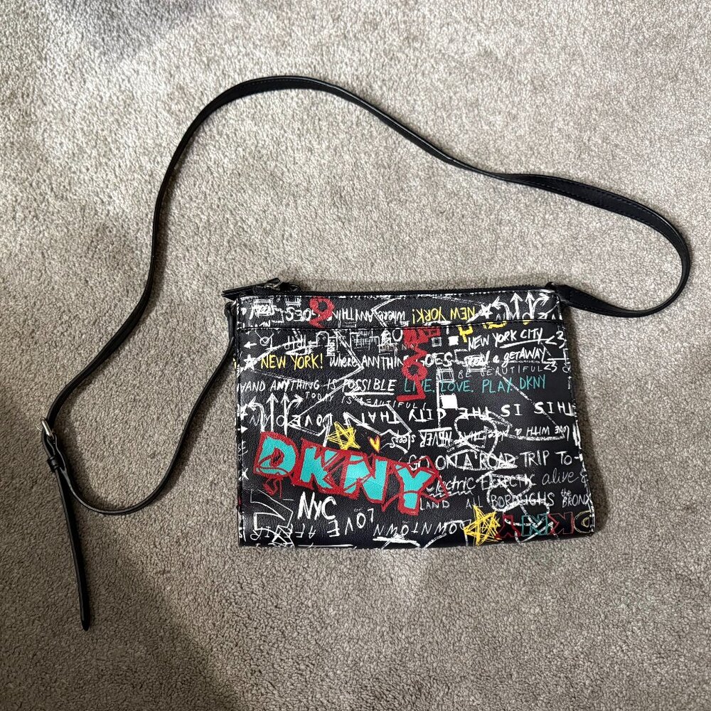 DKNY Leather Cross Body Purse with City Graffiti Design- Brand New